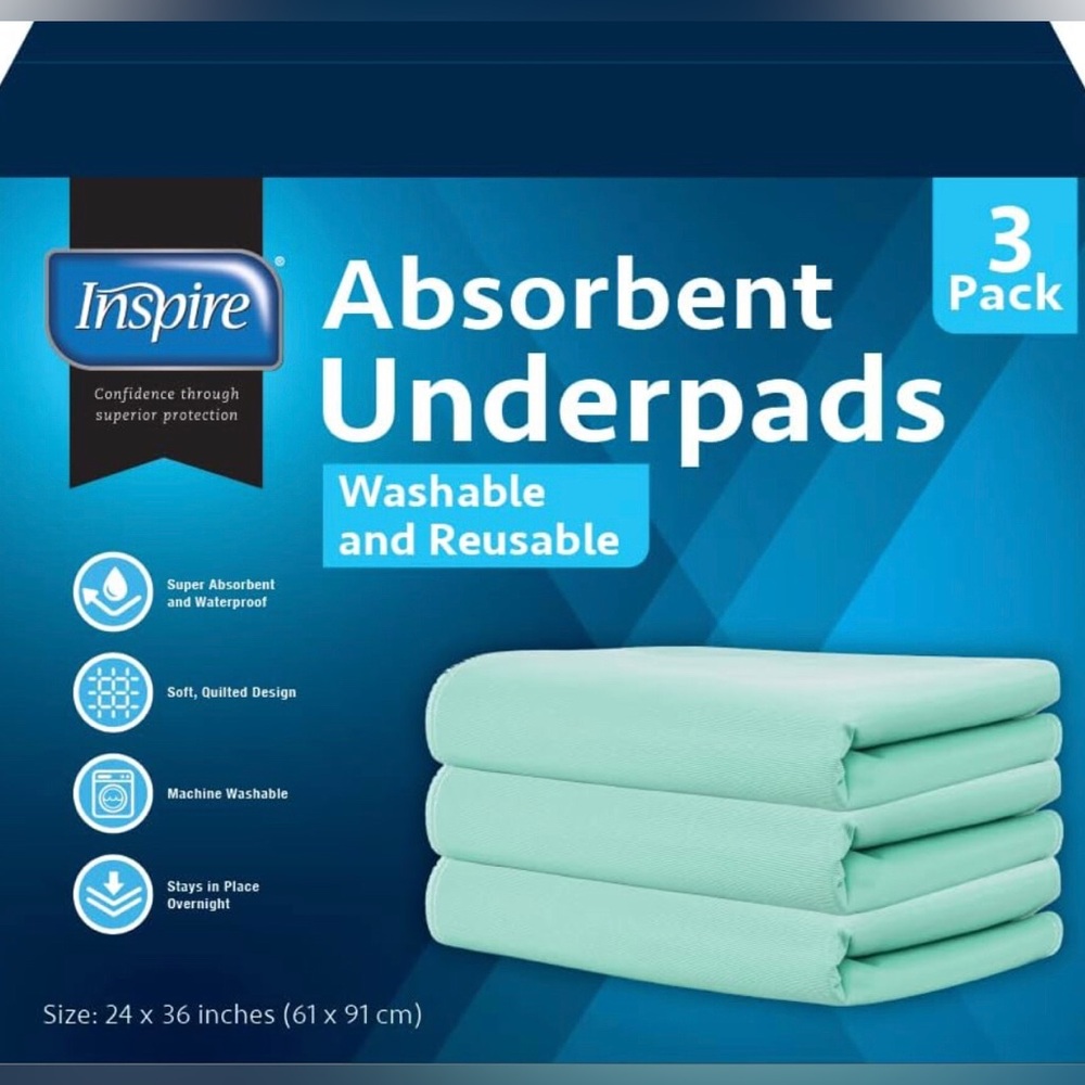 Inspire Super and Ultra Absorbent Reusable Bed Pads Reusable 3 Pack-NEW!